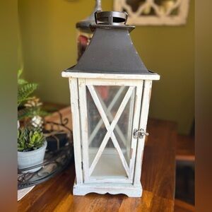 Rustic Brown and White Tin Top Lantern